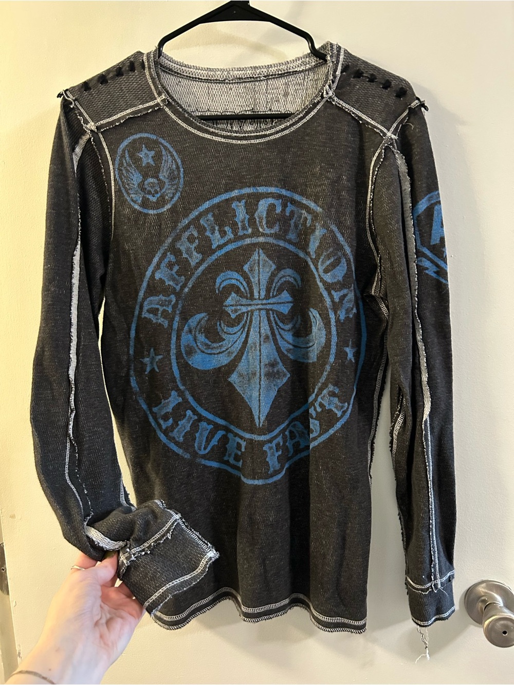 Affliction Y2K "Live Fast" Reversible Fleur De Lis Long Sleeve Thermal